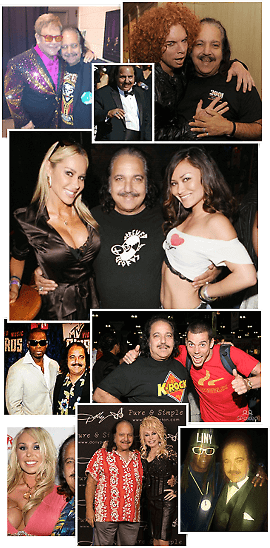 a collection of photos of Ron Jeremy with famous celebrities